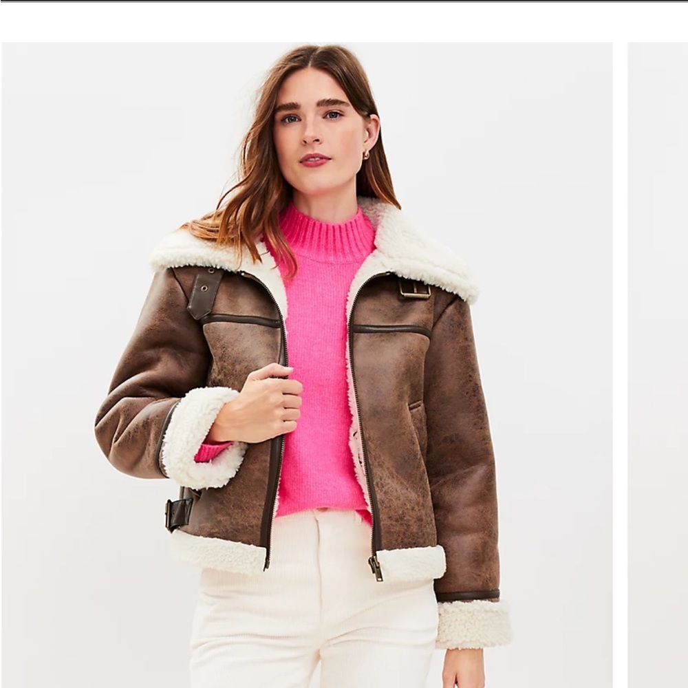 NWT Loft Faux Suede Sherpa Aviator Bomber Jacket